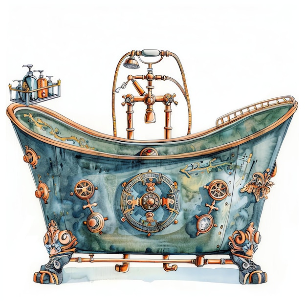 steampunk clipart of bathtub cool futuristic and old