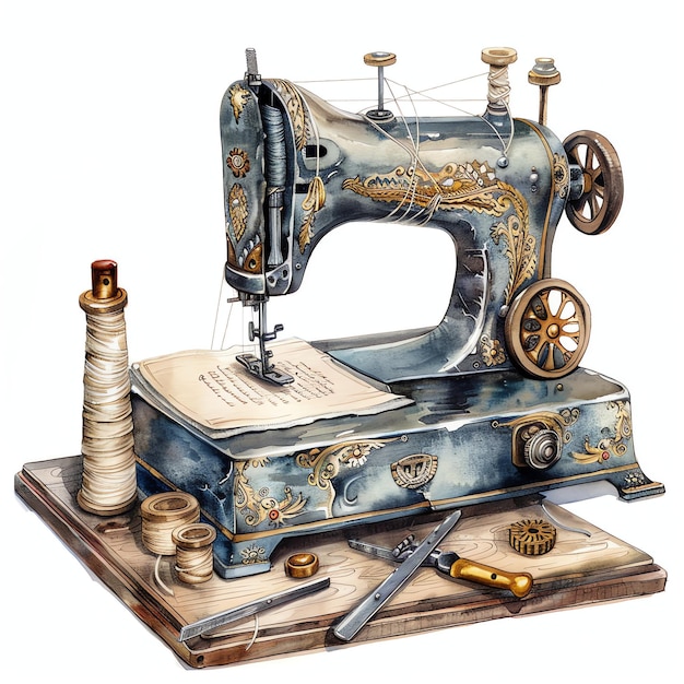 steampunk clipart of beautifully illustrated sewing hobby scene cool futuristic and old