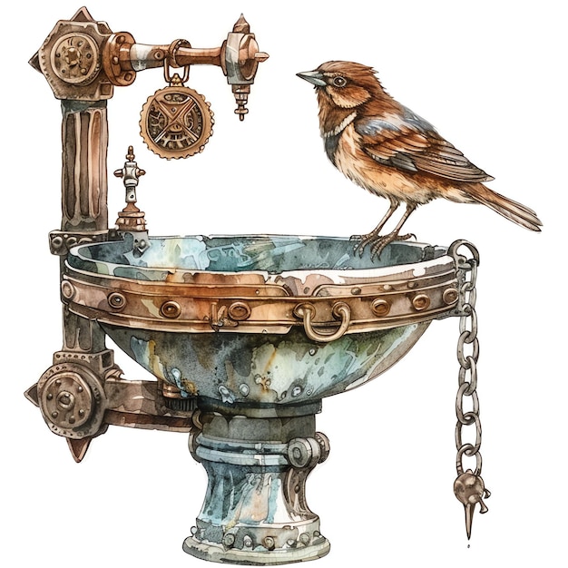 steampunk clipart of Bird baths cool futuristic and old