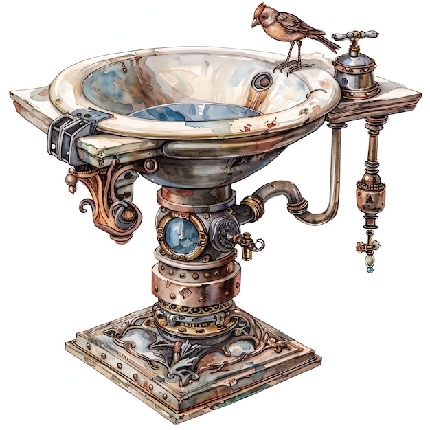 steampunk clipart of Bird baths cool futuristic and old