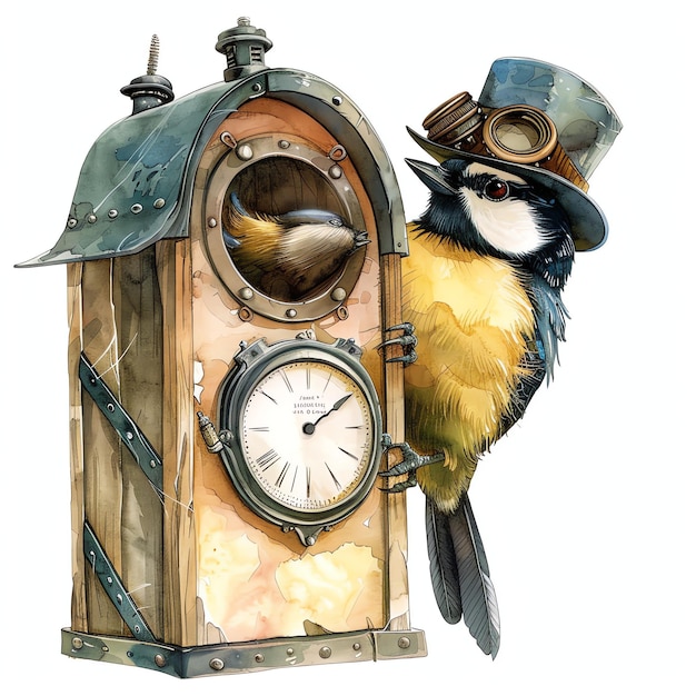 steampunk clipart of bird in birdhouse cool futuristic and old