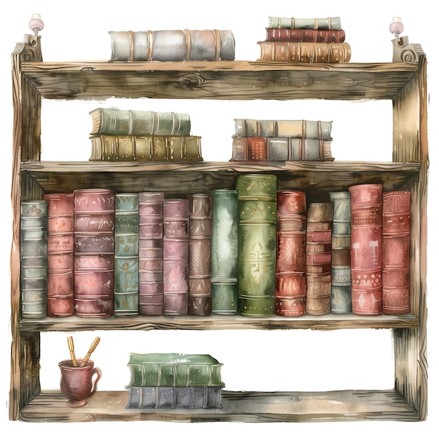 steampunk clipart of Bookshelf with books arranged by color cool futuristic and old