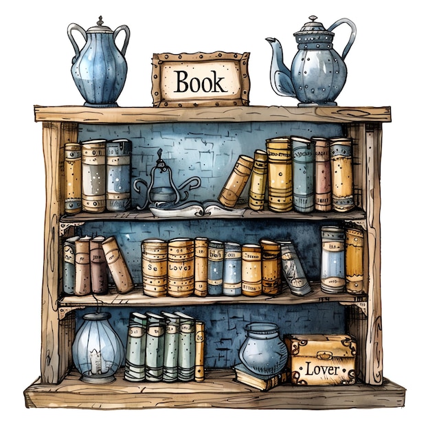 steampunk clipart of Bookshelf with books arranged by color cool futuristic and old