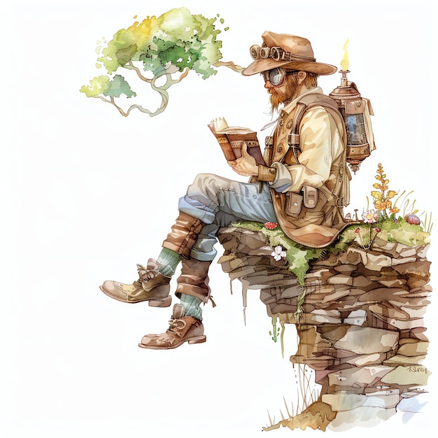 steampunk clipart of bookworm enjoying their reading time in a natural setting cool futuristic and