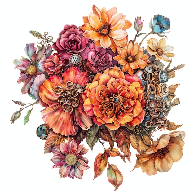 steampunk clipart of bouquet of spring flowers cool futuristic and old