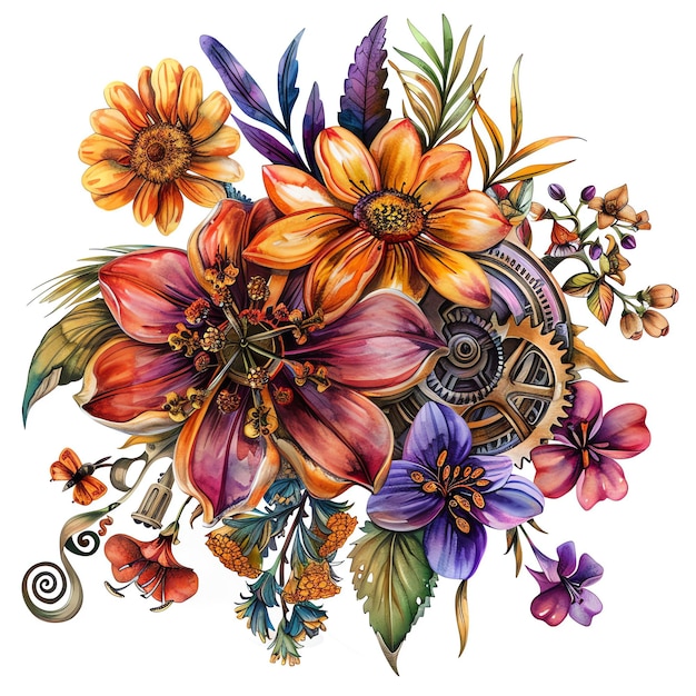 steampunk clipart of bouquet of spring flowers cool futuristic and old