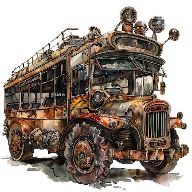 steampunk clipart of Bus cool futuristic and old