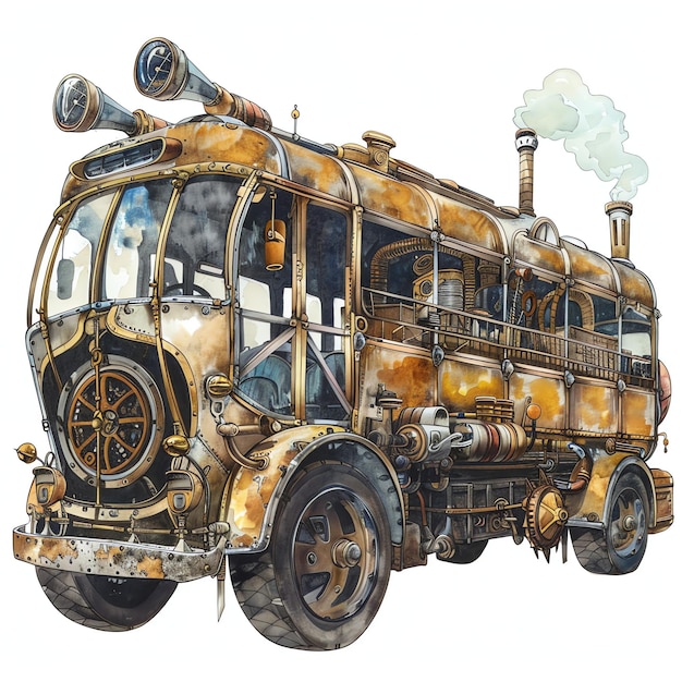 steampunk clipart of Bus cool futuristic and old