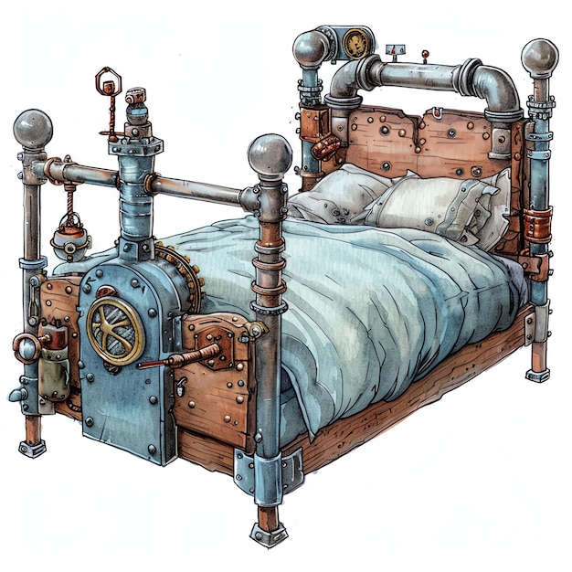 steampunk clipart of cartoon bed cool futuristic and old