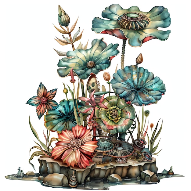 steampunk clipart of colorful water plants cool futuristic and old