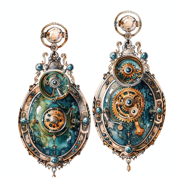 steampunk clipart of Earrings cool futuristic and old