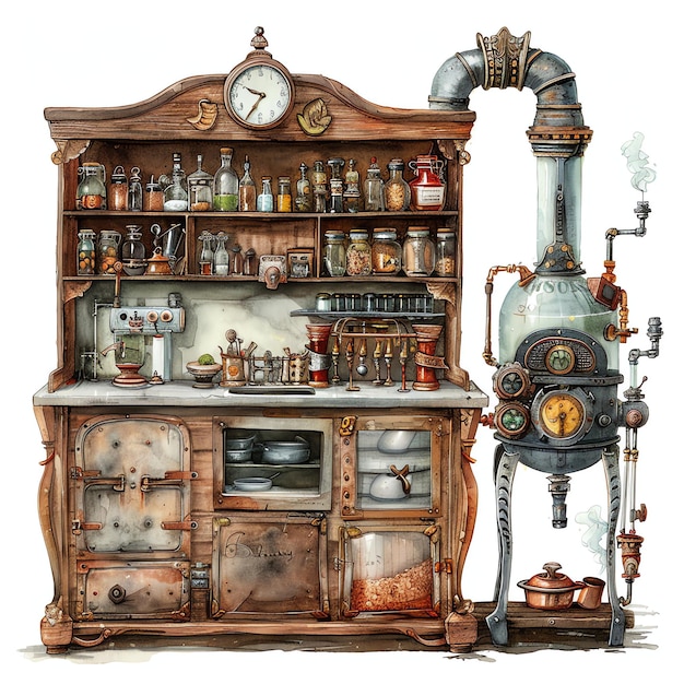 steampunk clipart of Fairy kitchen cool futuristic and old