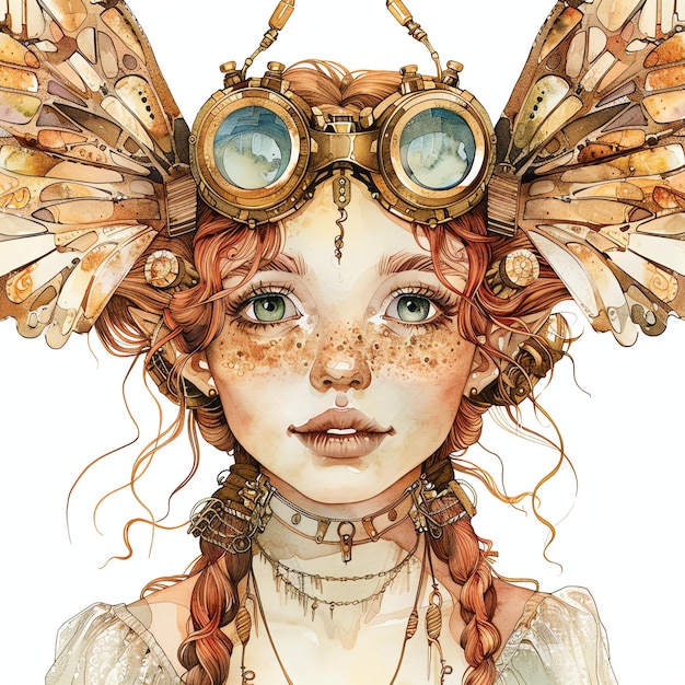 steampunk clipart of fairy portrait cool futuristic and old