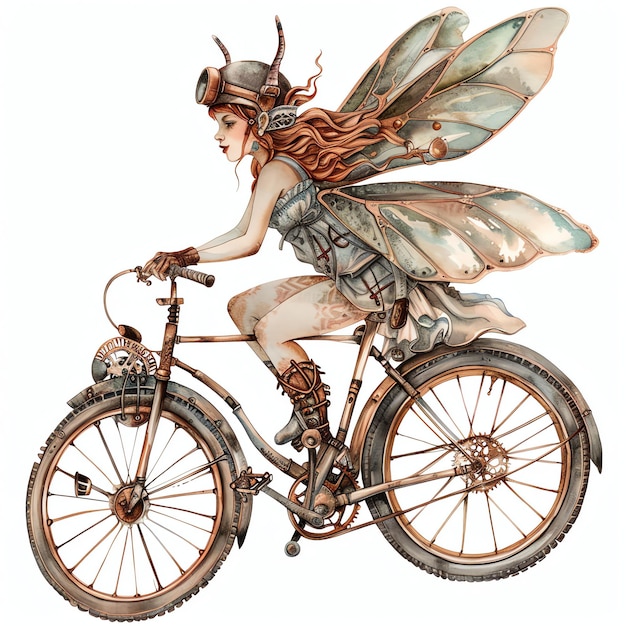 steampunk clipart of fairy riding a bike cool futuristic and old