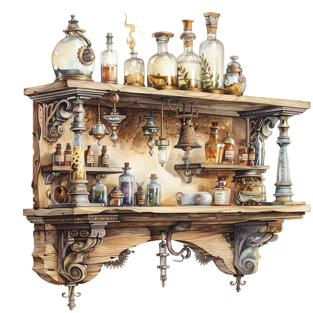 steampunk clipart of Fairy shelves cool futuristic and old