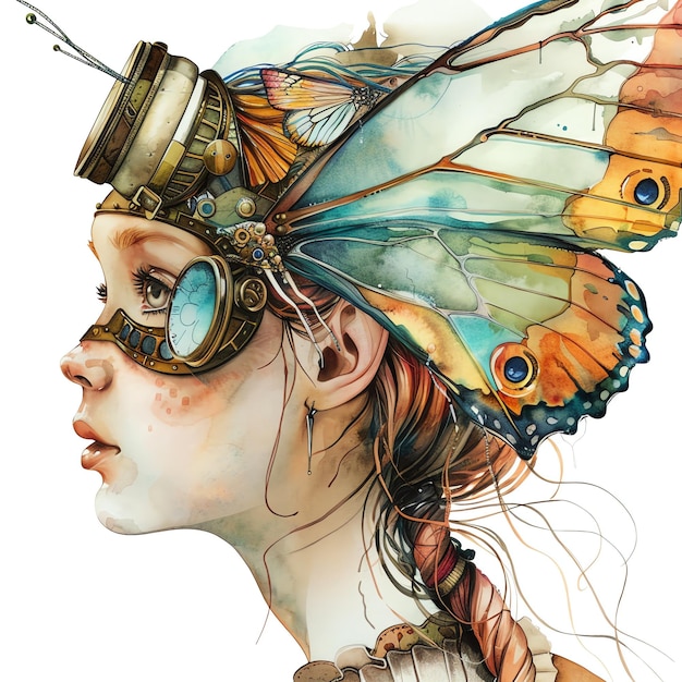 steampunk clipart of fairy with butterfly on nose cool futuristic and old