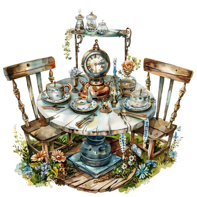 steampunk clipart of garden party table setting cool futuristic and old