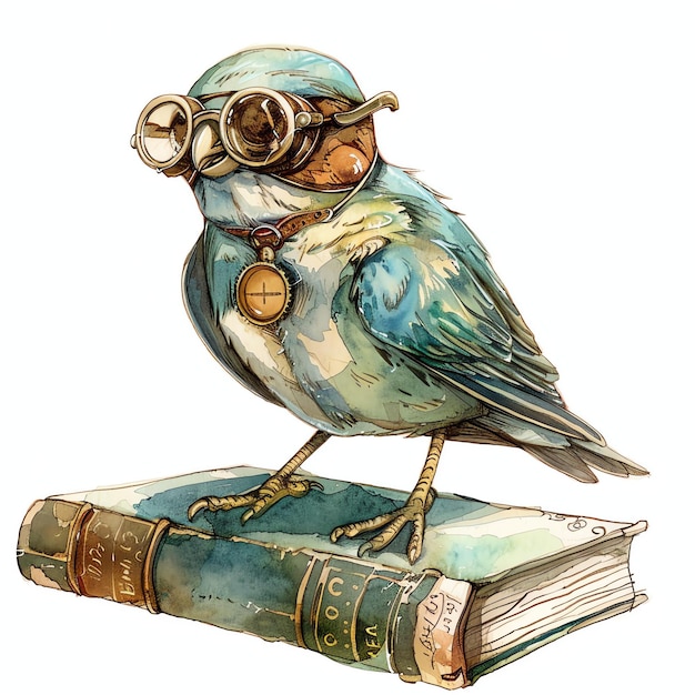 steampunk clipart of Glasses perched on a book cool futuristic and old