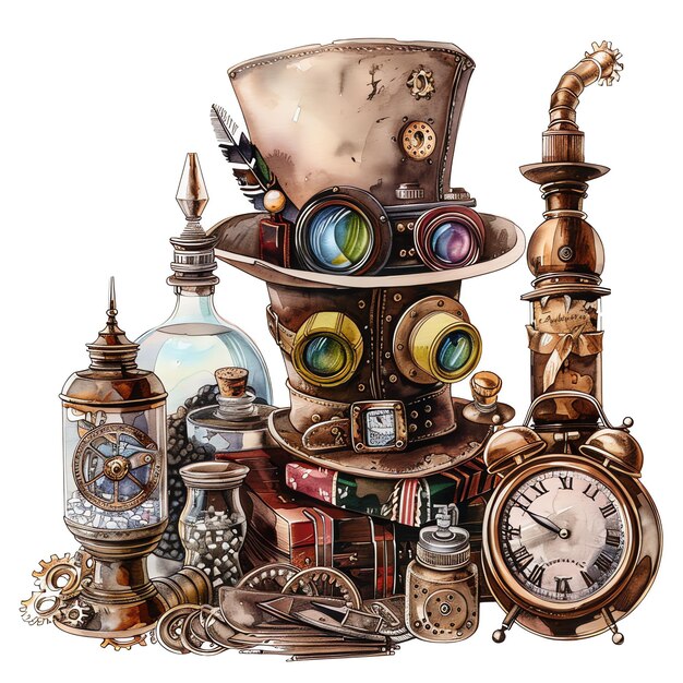 steampunk clipart of party supplies cool futuristic and old