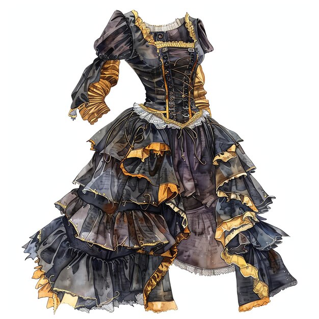 steampunk clipart of Ruffle dress cool futuristic and old