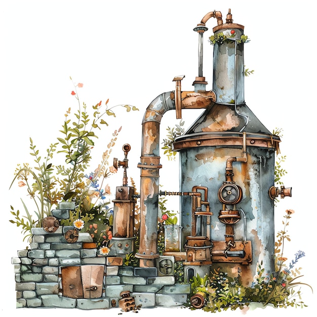 steampunk clipart of rustic garden cool futuristic and old