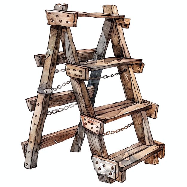 Photo steampunk clipart of rustic wooden ladder shelves cool futuristic and old