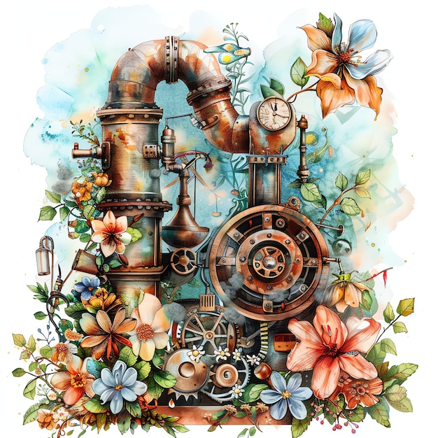 steampunk clipart of spring garden cool futuristic and old