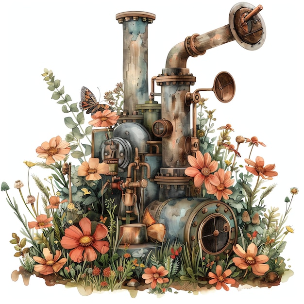 steampunk clipart of spring garden cool futuristic and old