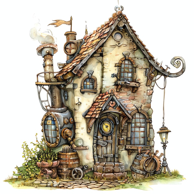 steampunk clipart of spring house cool futuristic and old