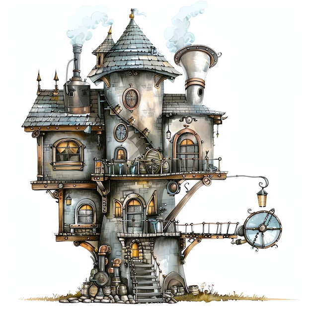 steampunk clipart of spring house cool futuristic and old