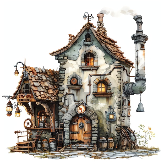 steampunk clipart of spring house cool futuristic and old