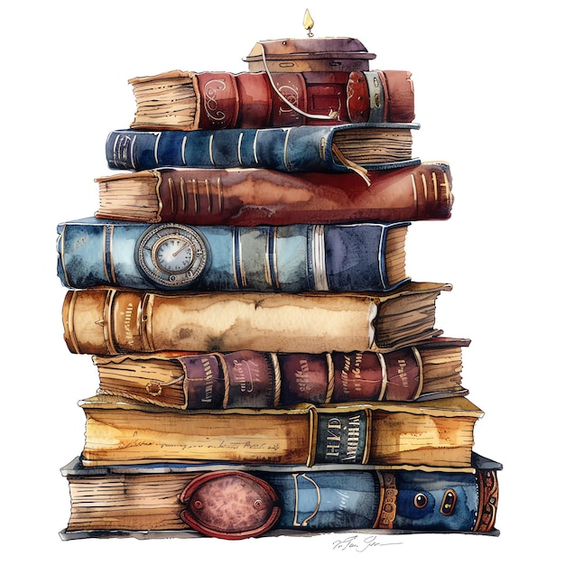 steampunk clipart of stack of books cool futuristic and old