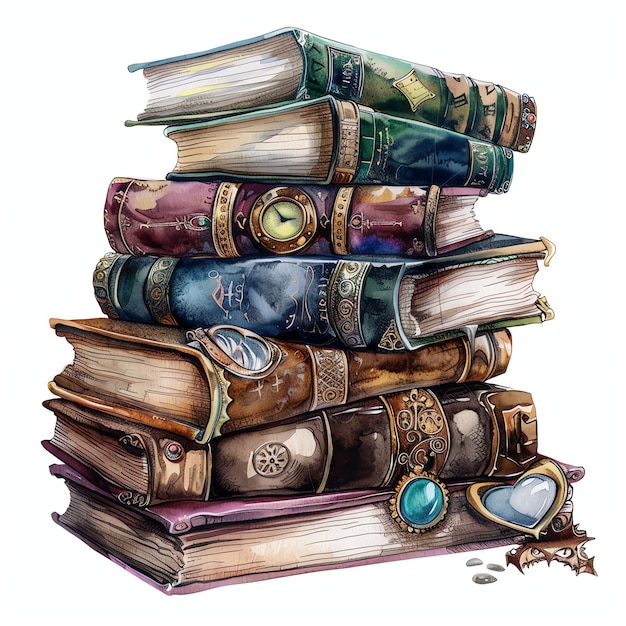 steampunk clipart of stack of books cool futuristic and old