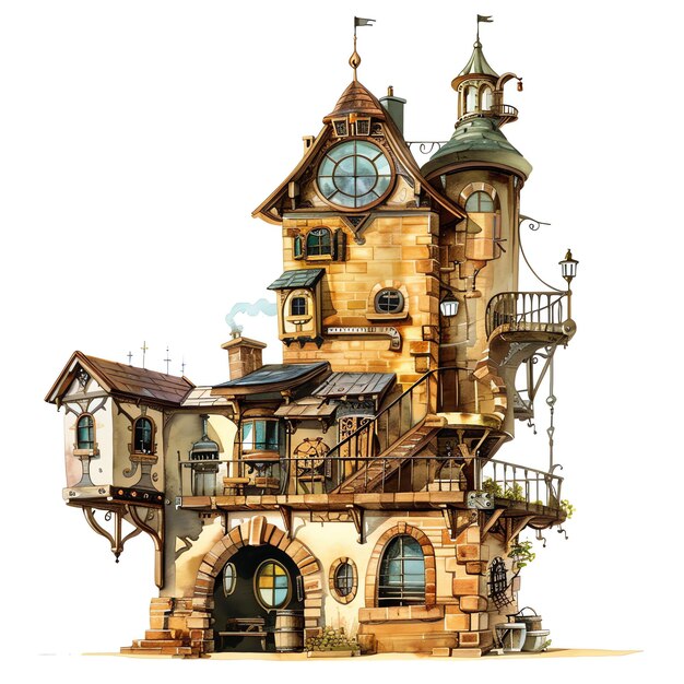 steampunk clipart of summer house cool futuristic and old