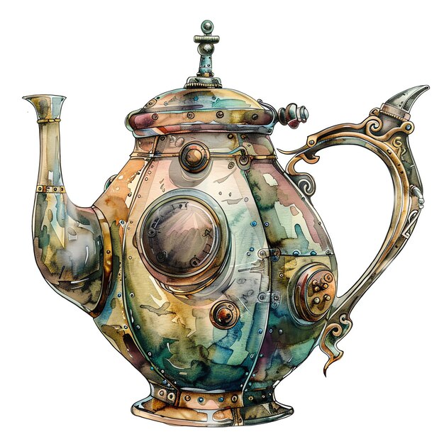 steampunk clipart of Tea pot cool futuristic and old