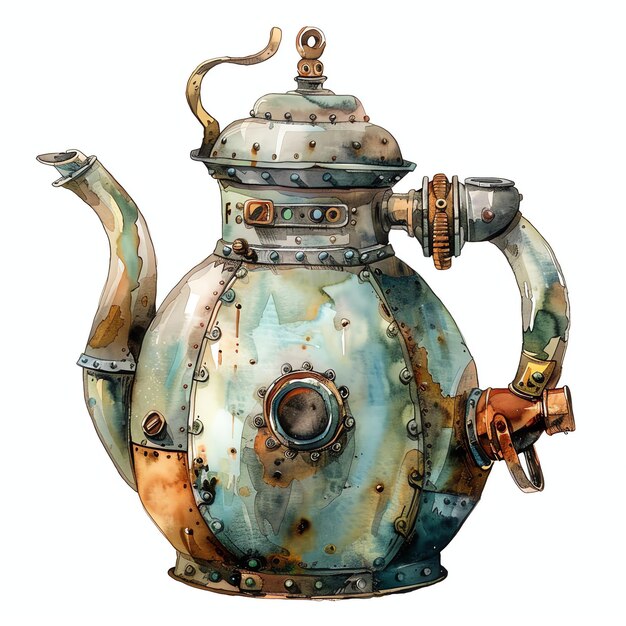 steampunk clipart of Tea pot cool futuristic and old