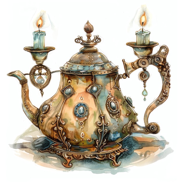 steampunk clipart of teapot with candles cool futuristic and old