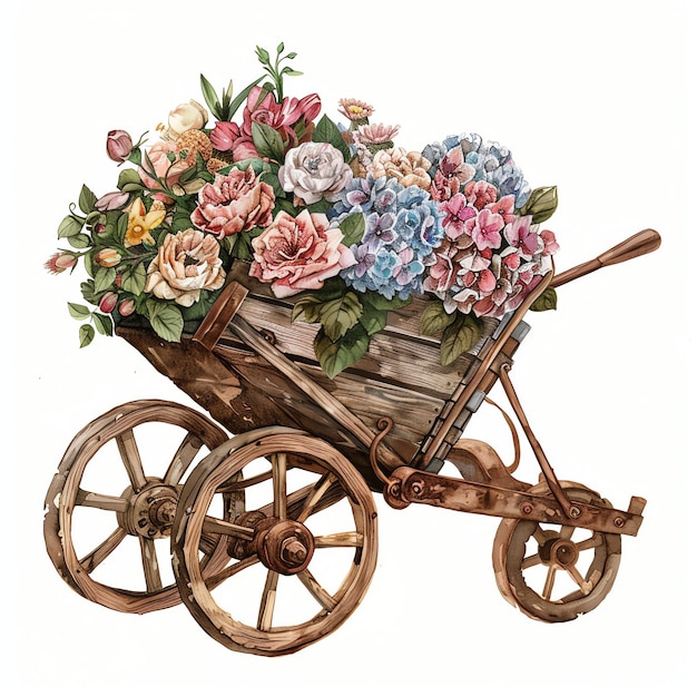 steampunk clipart of wheelbarrow full of flowers cool futuristic and old