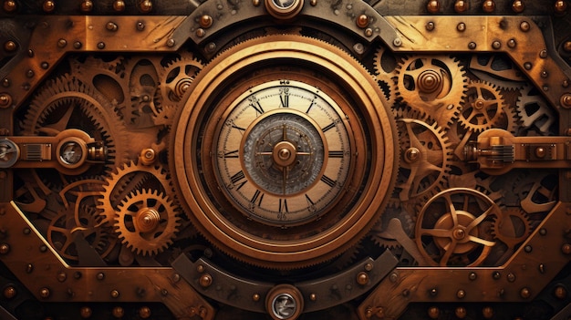 Steampunk clockwork mechanism background Generative AI