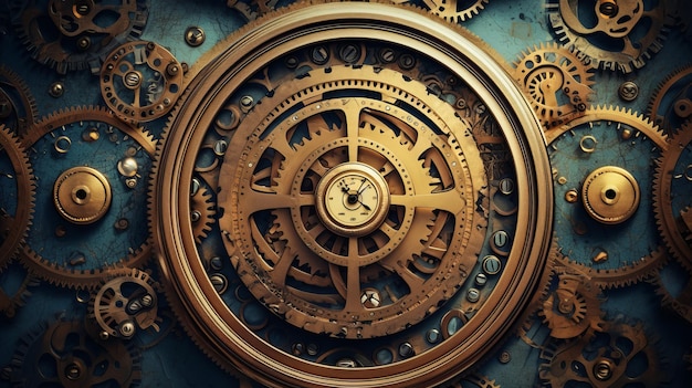 Steampunk clockwork mechanism background Generative AI