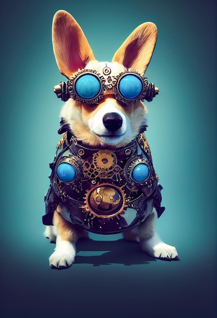 Steampunk dog with glasses