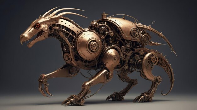 Photo a steampunk dragon made entirely of gears and metal