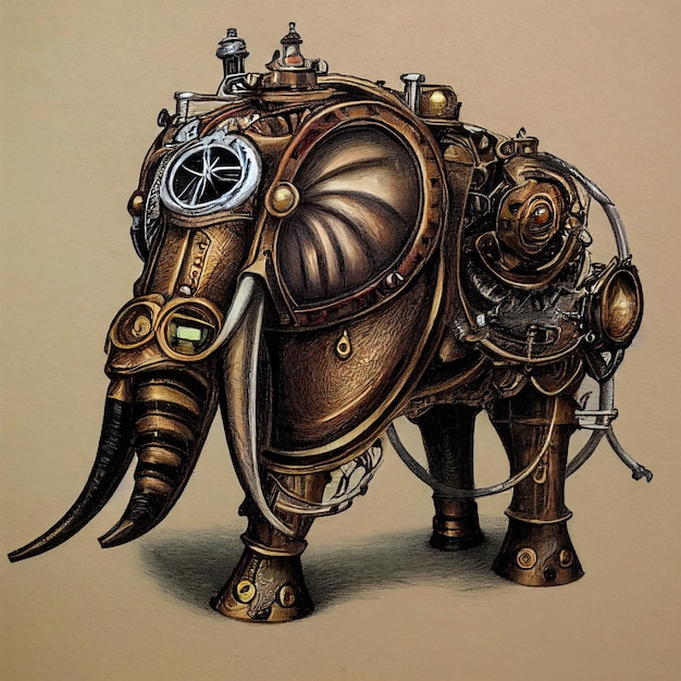 Steampunk elephant drawing