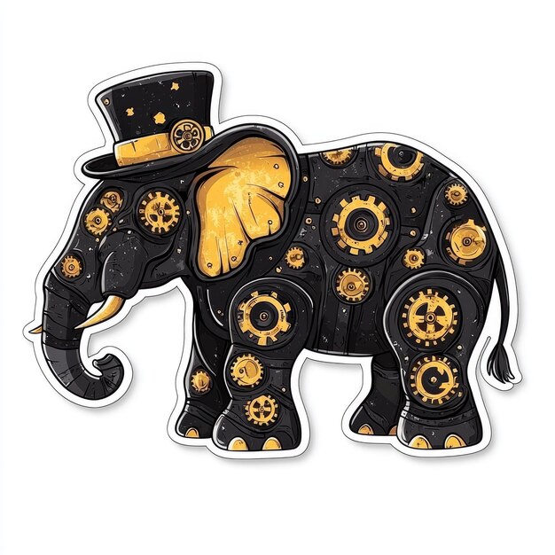 Steampunk Elephant with Top Hat and Gears