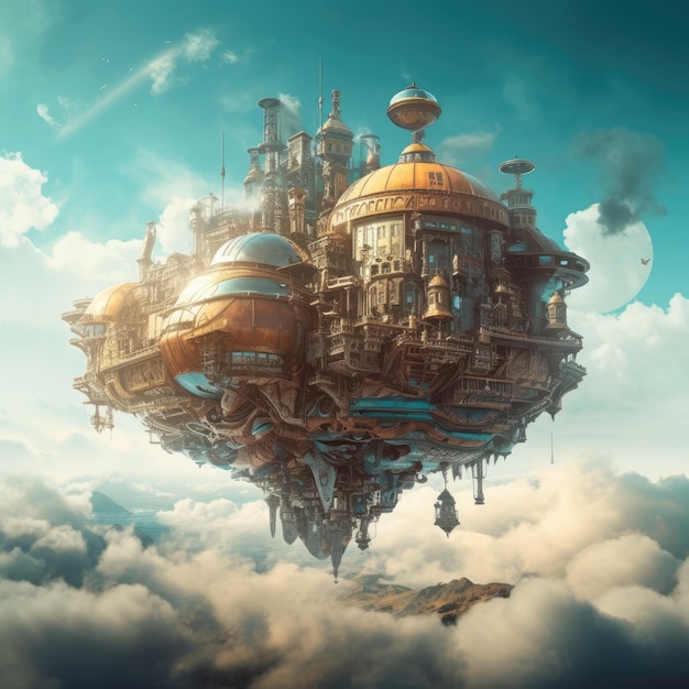 Steampunk fantasy landscape illustration game wall art magic the gathering assets