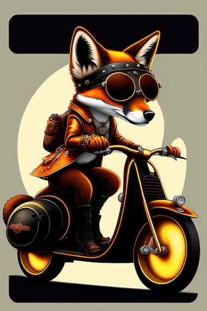 A steampunk fox fursona with boots sitting on a Vespa moped with sunglasses