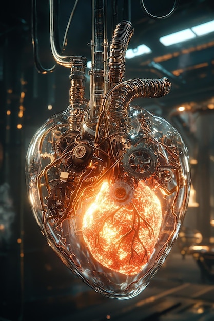 Photo steampunk heart in glass vessel