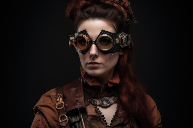 Steampunk Inspired Woman Wearing Goggles and Victorian Attire