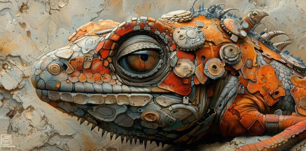 Steampunk Lizard with Cogs and Gears