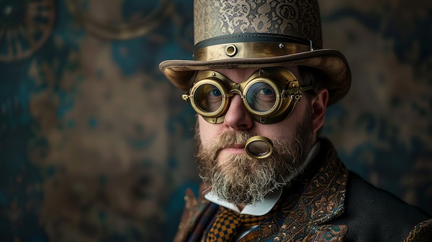 Steampunk man with goggles and top hat